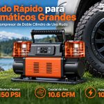 Compresor Doble Pistón Con pantalla de PSI auto detención 12V